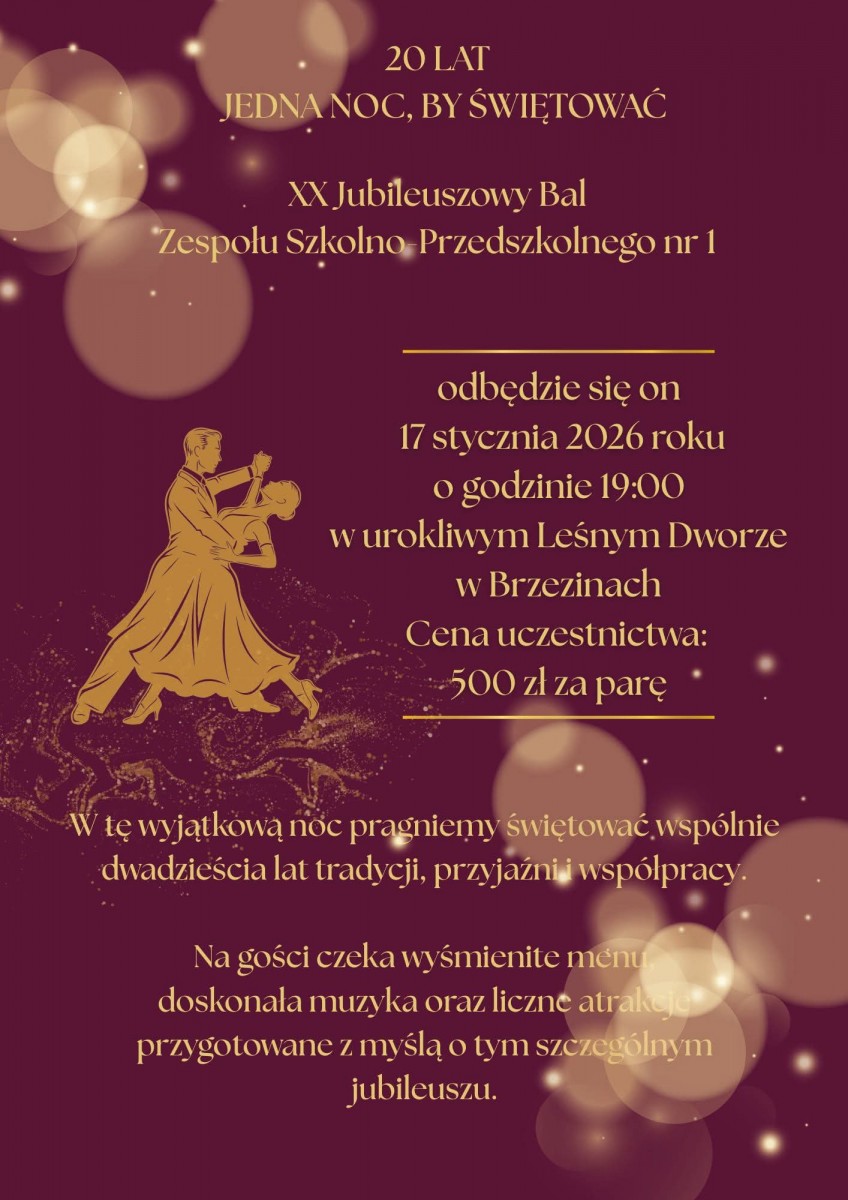 XX Jubileuszowy Bal Zespołu Szkolno-Przedszkolnego nr 1 w Kaliszu