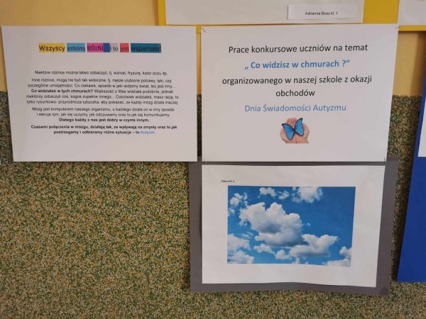 Podsumowanie konkursu -Co widzisz w chmurach ?, organizowanego w naszej szkole  z okazji obchodów Dnia Świadomości Autyzmu 