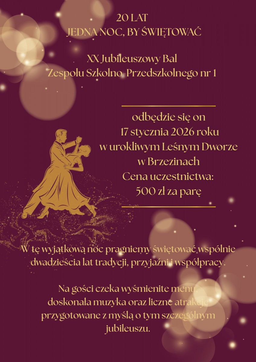 XX Jubileuszowy Bal Zespołu Szkolno-Przedszkolnego nr 1 w Kaliszu